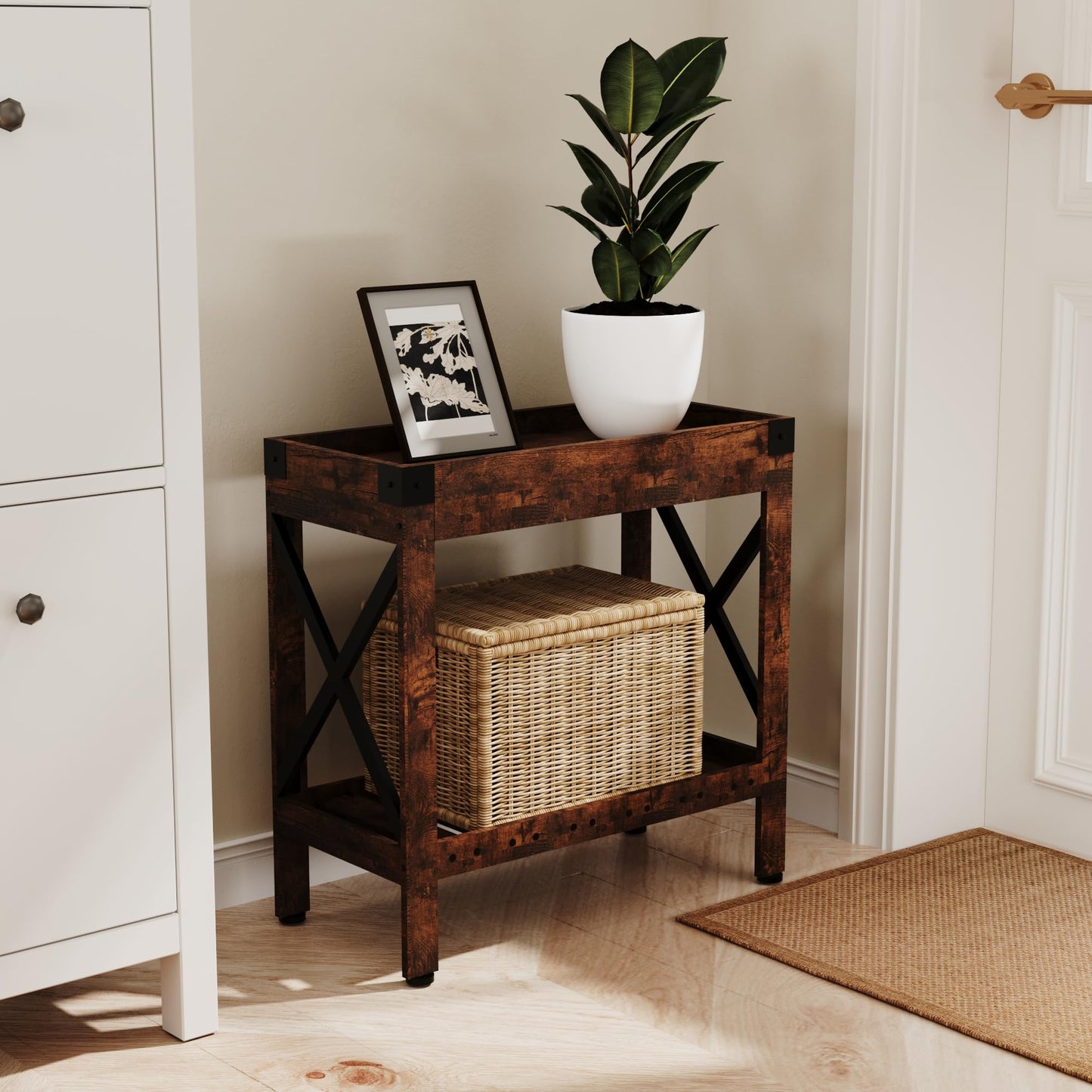 ZEXVIDA Narrow Side Table, End Table,Sofa Side Table, End Table Nightstand for Bedroom, Living Room, Small Spaces (Rustic Brown)