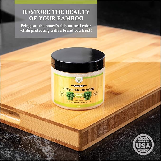 CLARK'S Food Grade Mineral Oil (12oz) and Carnauba Wax (6oz) Set - 100% Natural Butcher Block Oil and Cutting Board Wax - Food Safe Beeswax and Wood Cutting Board Oil with Lemongrass Extract