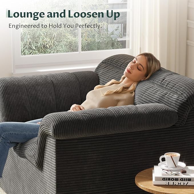 SUNG7 51" Cloud Sectional Couch, Modern Modular Sofa with Deep Seat, Comfy Compressed Single Sofa, Upholstered Corduroy Couches for Living Room, No Assembly Required, Dark Gray