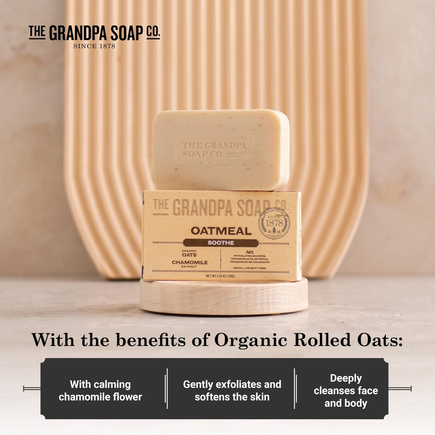 The Grandpa Soap Company Oatmeal Bar Soap - With Organic Oats + Chamomile Extract, Gently Exfoliates and Softens the Skin, Vegan