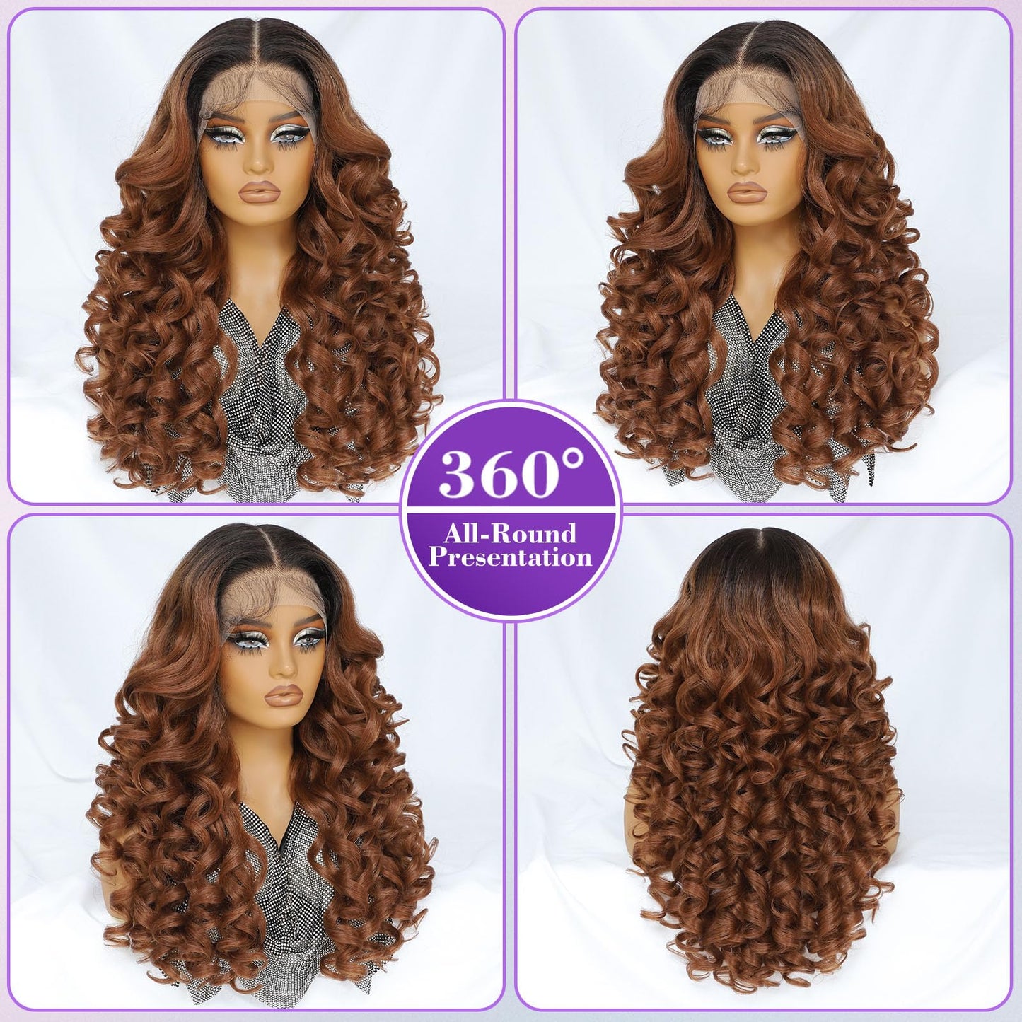 Felek 13x6 Ombre Synthetic Lace Front Wig Loose Wave HD Transparent Lace Frontal Wigs Pre Plucked Wear and Go Glueless Wigs for