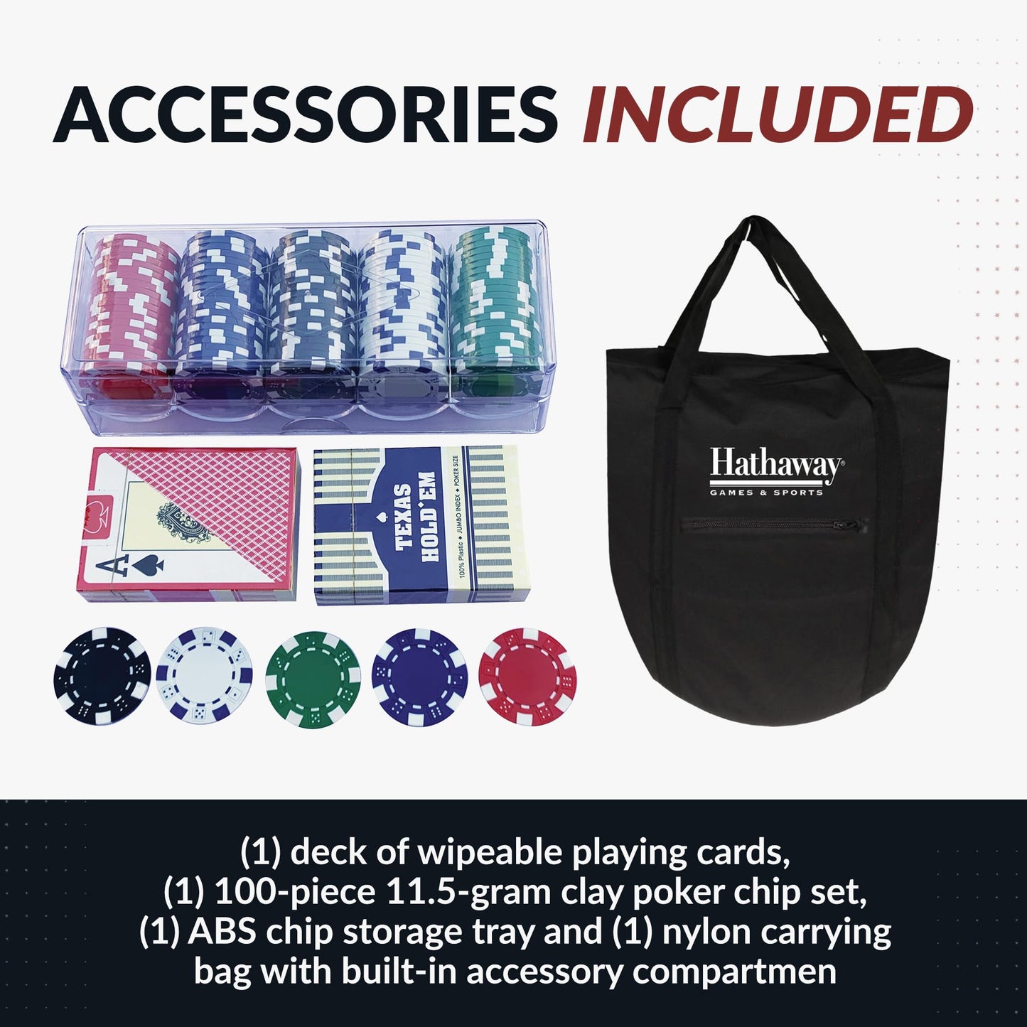 Hathaway Fourth Street Folding Texas Holdem Table – 10-Player Quick Folding Poker Table with Burgundy Felt Padded Surface – Includes Playing Cards, Clay Chip Set & Carrying Bag – Red