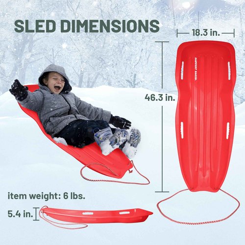 SportsStuff Airhead Scoot Youth Snow Scooter & Slippery Racer Downhill Xtreme Flexible Adults and Kids Plastic Toboggan Snow Sled for Up to 2 Riders with Pull Rope and Handles, Red