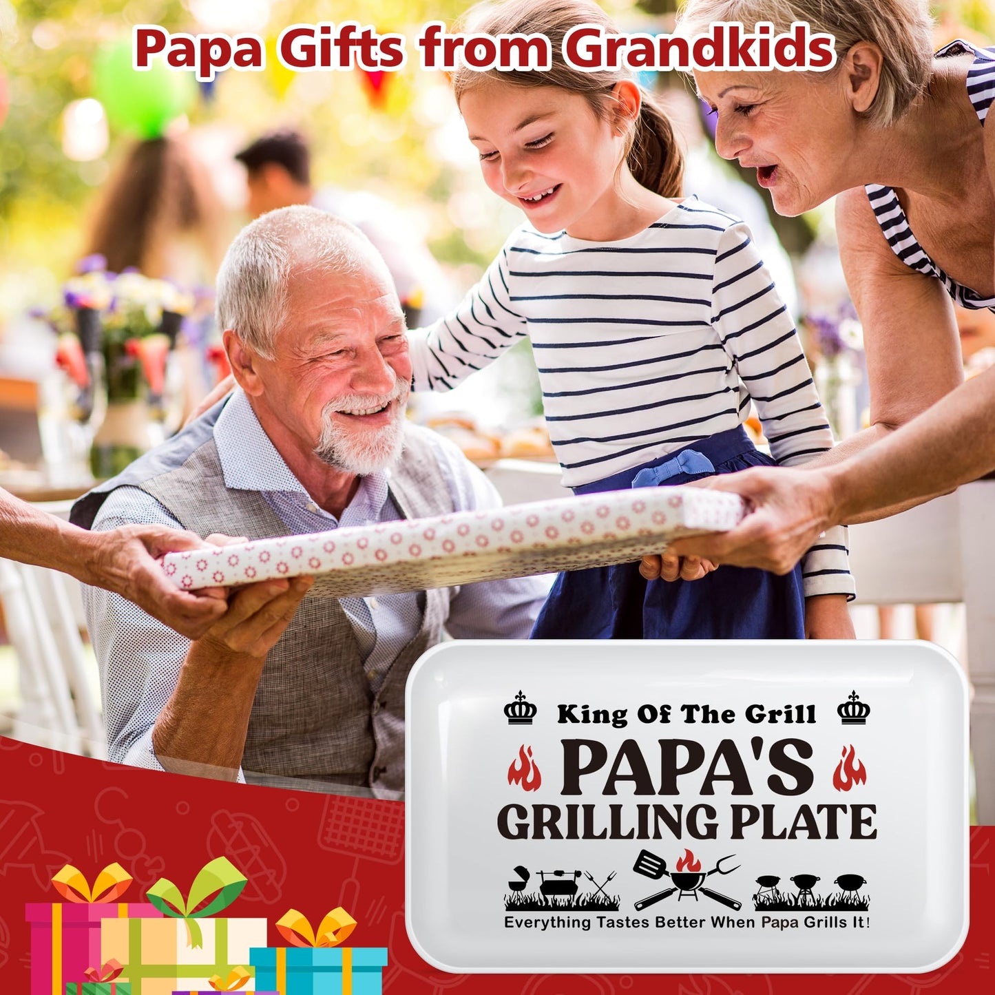 Papa Gifts,Christmas Birthday Gifts for Dad from Daughter Son,Best Papa Gift from Grandkids,Great Dad Grandpa Grandparents Present from Granddaughter Grandson,Funny BBQ Grilling Platter with Apron Set