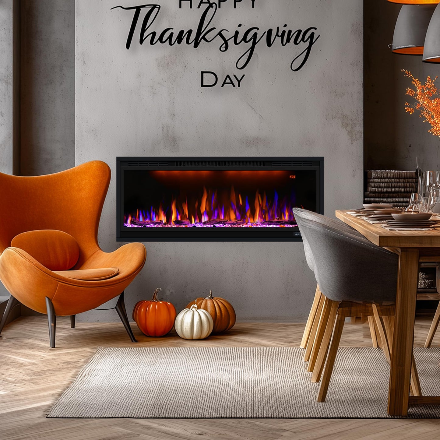 42 inch Smart Electric Fireplace with App Control, Wall Mount & in Wall recessed Fireplace Inserts, Multicolor Flame w/Realistic Log &Crystals, Overheating Protection and Timer, 750W/1500W, Black
