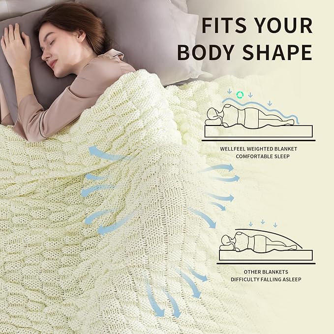 Knitted Weighted Blanket for Adult, No Beads Heavy Blanket 48” x 72'' 10lbs, Breathable Chunky Knit Blanket, Cooling Weighted Blanket for Hot Sleepers, Christmas Home Decor (Cream White)