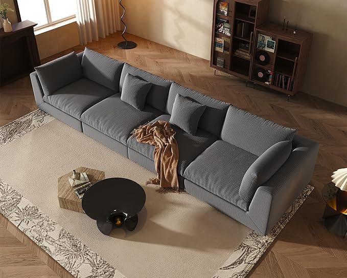 Fajiani Oversized Modular Sectional Sofa, Cloud Couch Deep Seat Sofa Cushion Covers Removable, Oversized Sectional Couches for Living Room (4 Seater-Black Gray)