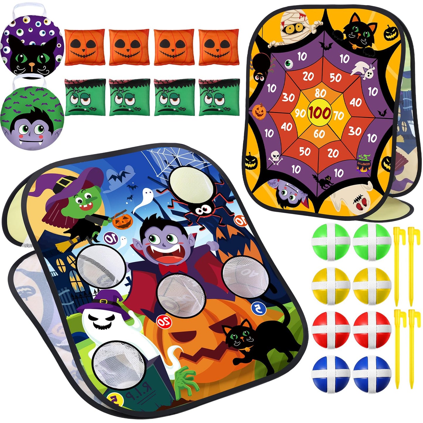 Blosssound Halloween Bean Bag Toss Games Set Double-Sided Foldable Dart Board with Sticky Balls Halloween Party Games for Family Party Outdoor Indoor Activities
