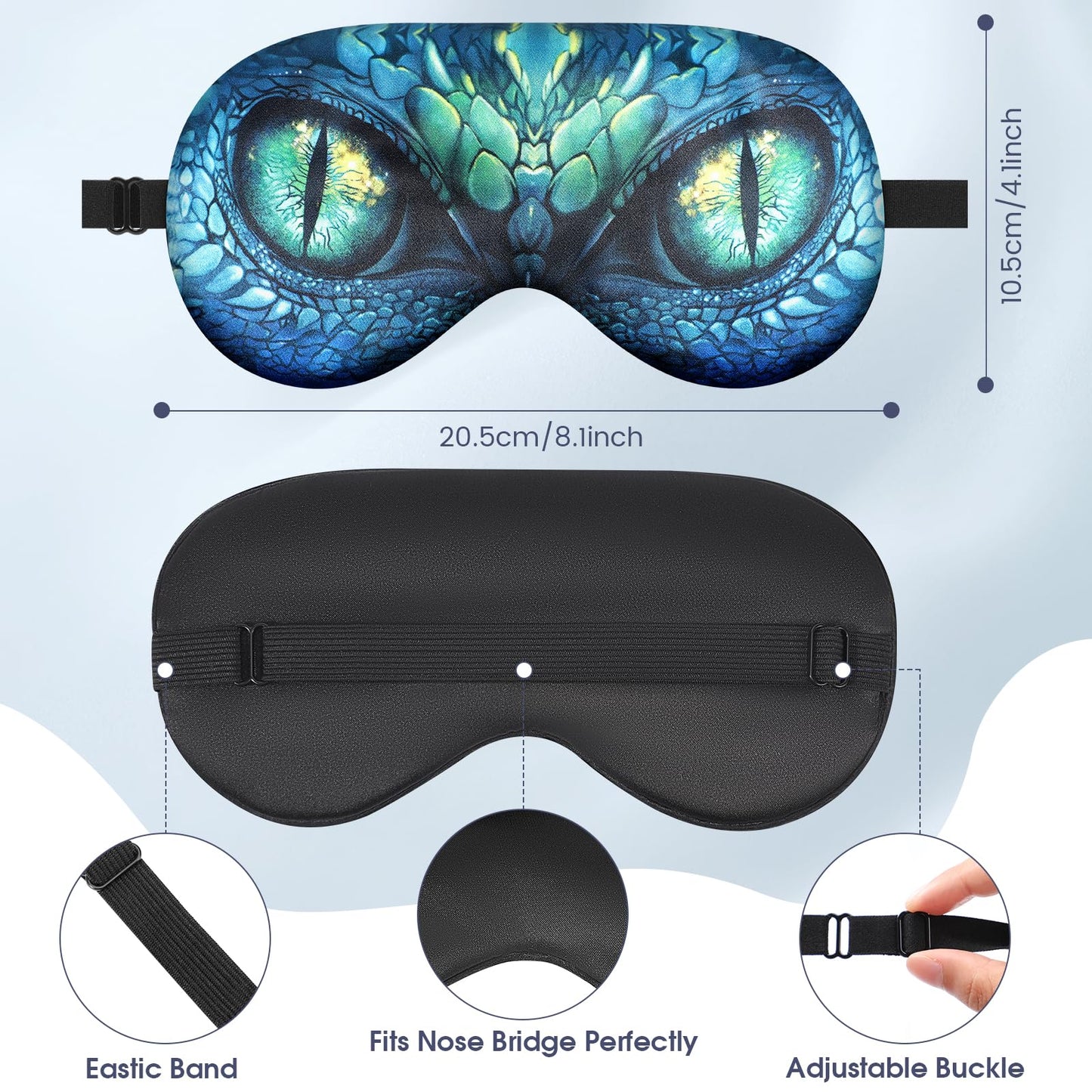 2 Pcs Sleep Mask for Kids Boys, Silk Eye Covers for Sleeping, Adjustable Strap & Light Blocking Design, Adult Children's Bedtime Blindfold for Travel and Home Use (Green Dinosaur Eyes)