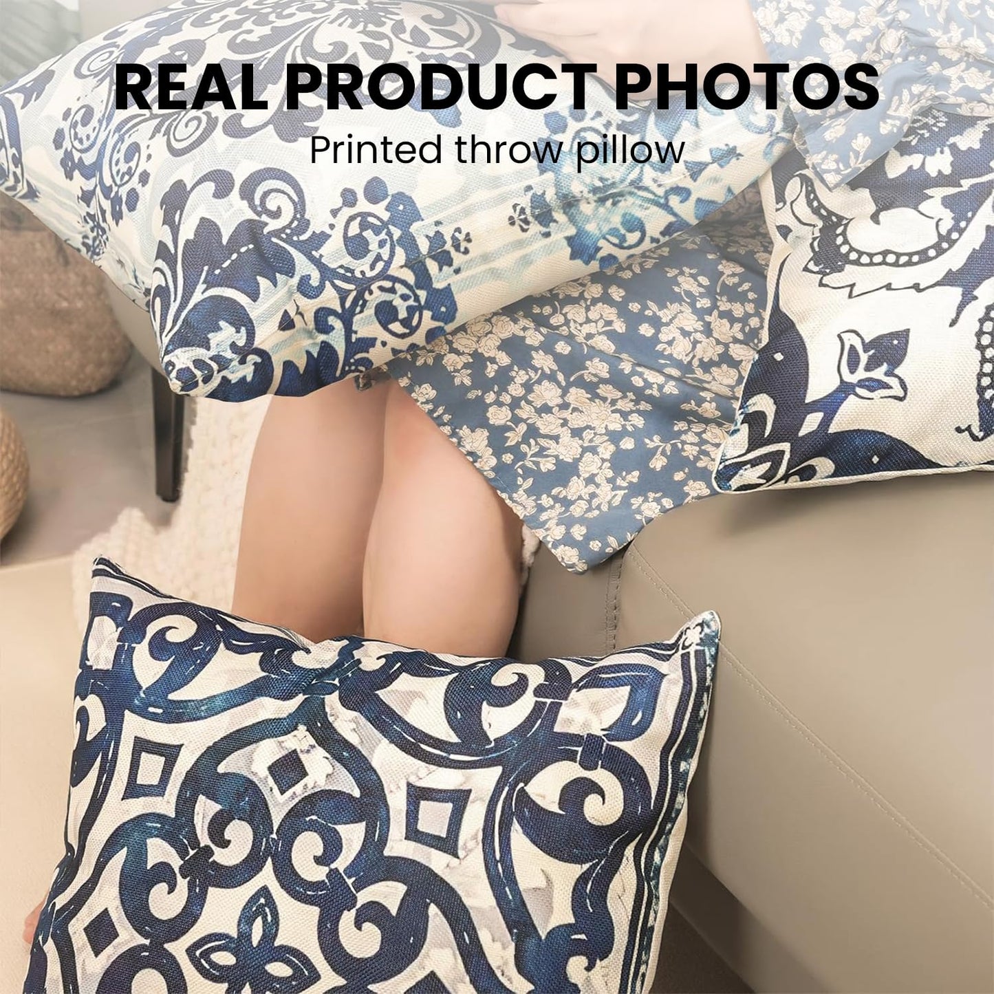 M-Qizi Blue Throw Pillow Covers - Blue Pillow Covers 18x18 Set of 4, Decorative Blue and White Pillow Covers, Chinoiserie Pillow Cover, Chinoiserie Decor