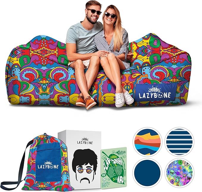 Chillbo LazyBone Inflatable Couch – Quick-Inflation Flapper System, Fun Prints, No-Pump Setup, Ripstop Polyester, Portable...