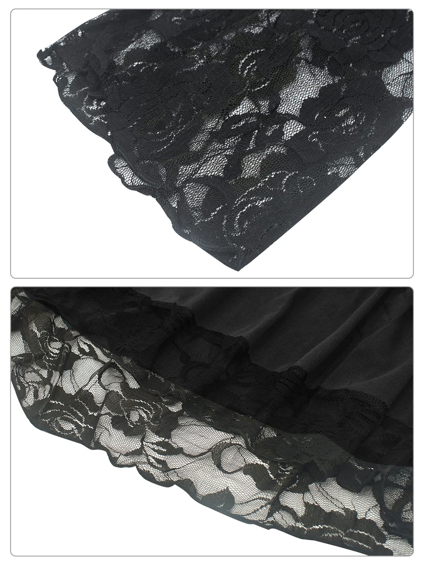 Black Gothic Punk Cosplay Dress Women for High-Low Pleated Strap Skirts Halloween Lace Vintage Dresses Black, Large