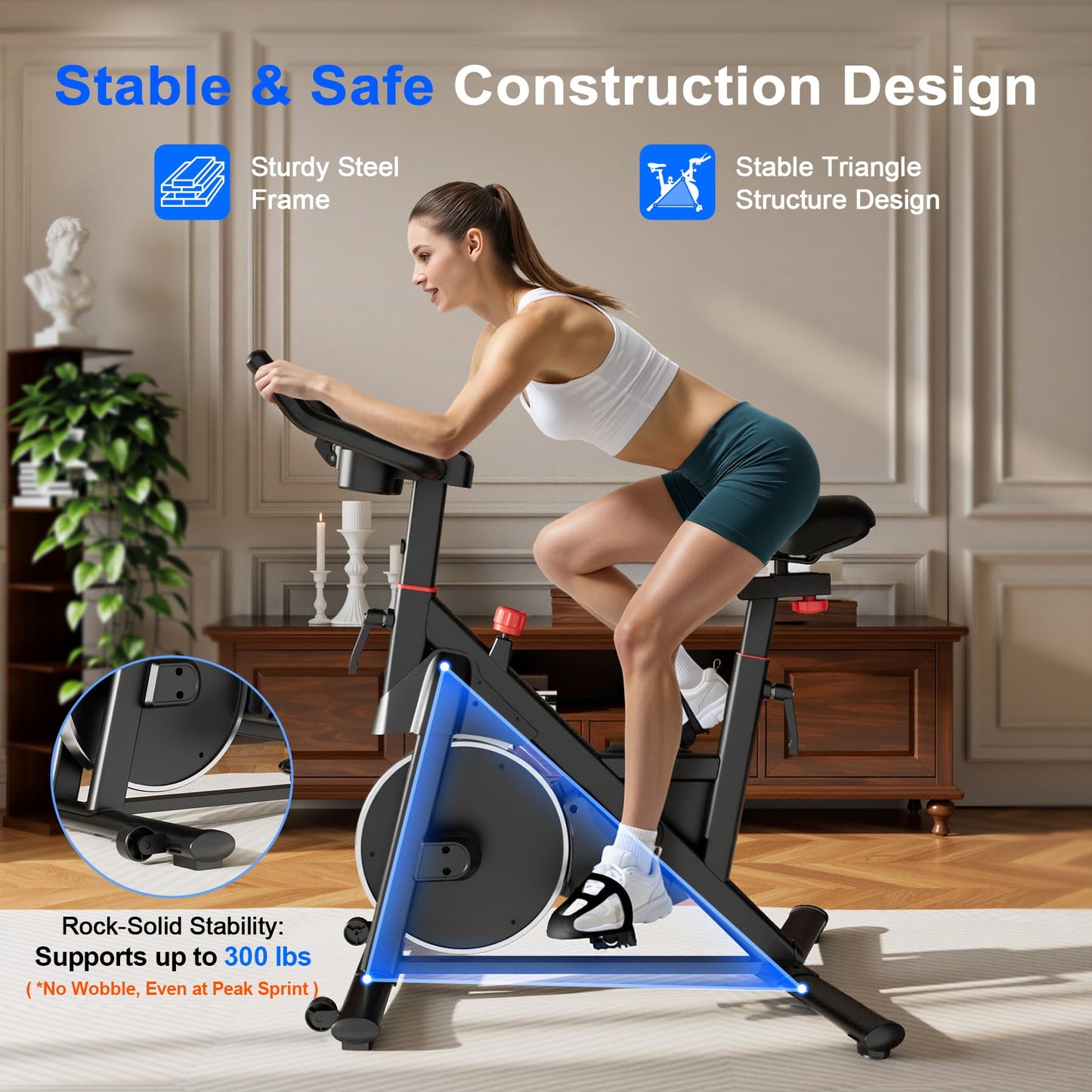 Lacuffy Indoor Cycling Bike - 32-Level Magnetic Resistance Stationary Exercise Bike with Adjustable Seat & Handlebars, Silent Belt Drive for Home Cardio (Fits Users 5'1" to 5'11", 300lbs Capacity)