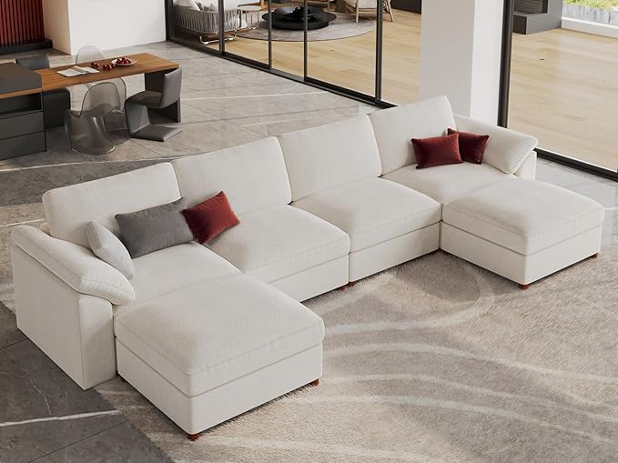 EASE MOOSE Cloud Sectional Modular Sofa, Oversized U Shape Sectional Couch Wide Deep seat Sectional Sofa,FSC Certified Comfortable Chenille White Cloud Modular Sofa