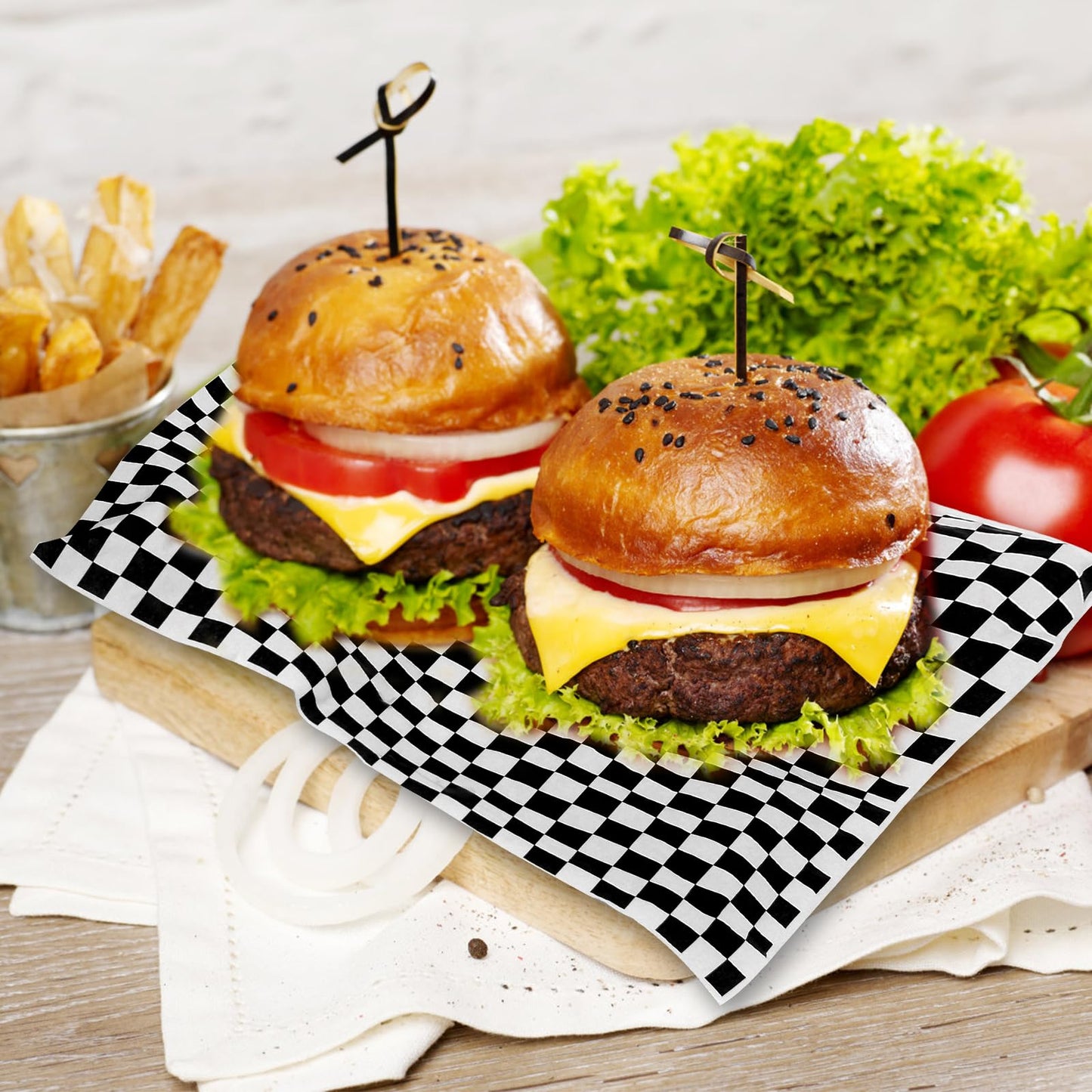 100pcs Deli Paper Sheets 12x12", Premium Food Basket Liners, Grease Resistant Wax Sheets for Food, Classic Black Checkered Sandwich Wrapping Paper for Party, Festival and Outdoors, JIRNGLA