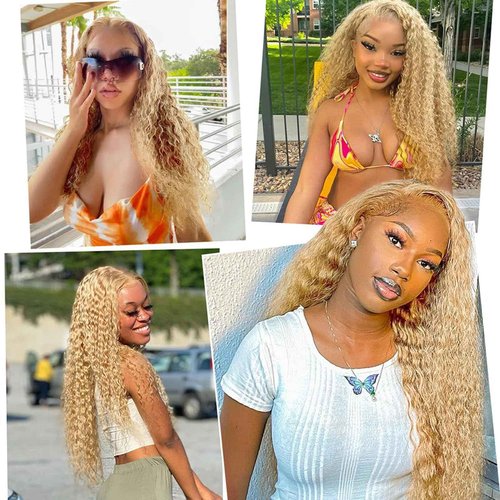 Habiliana Human Hair Wig 200% Density HD Gold Brown Deep Wave Wigs Human Hair Real Full Large Lace 4x4 Gold Brown Curly Wigs Pre Plucked for Black Women