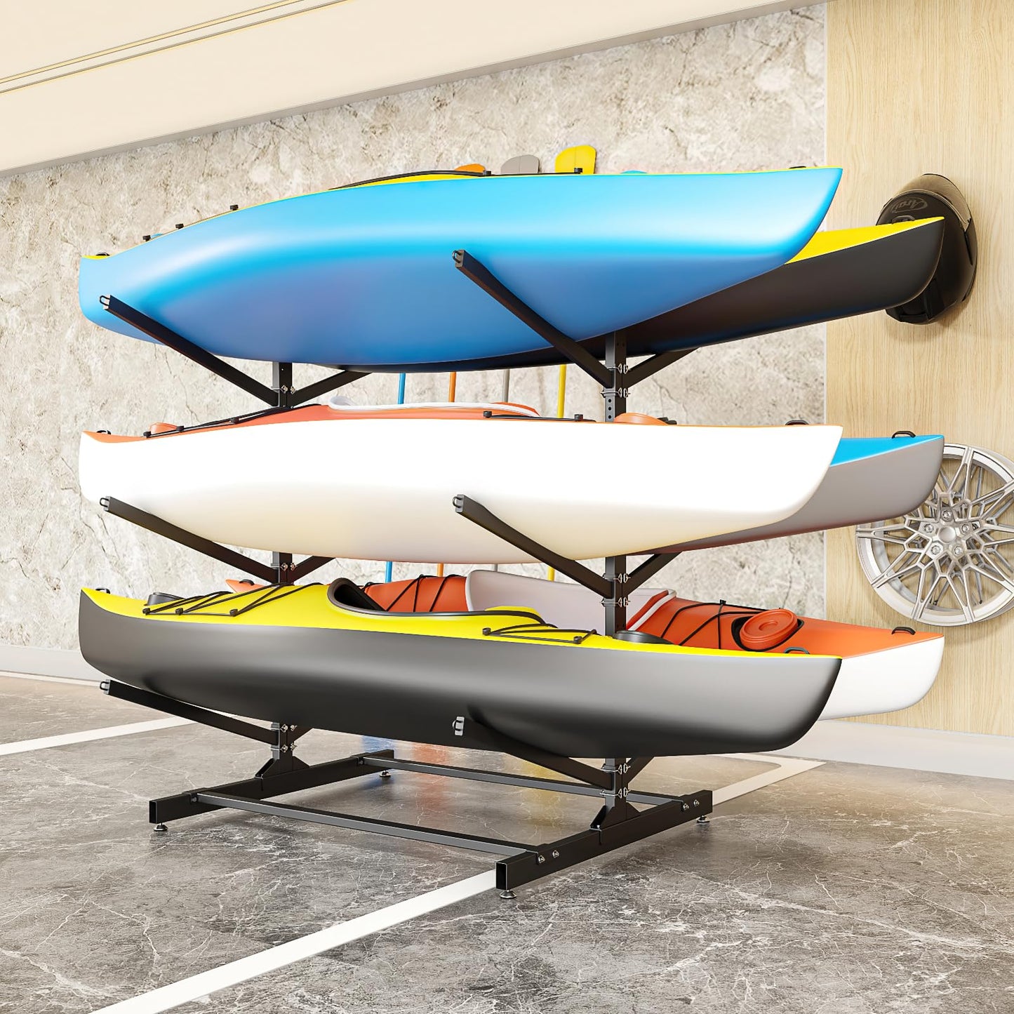 Kayak Storage Rack, Heavy-Duty Metal Kayak Storage Rack Adjustable Freestanding Kayak Stand, Canoe and Paddleboard Kayak Rack for Indoor & Outdoor Use (6 Layers)