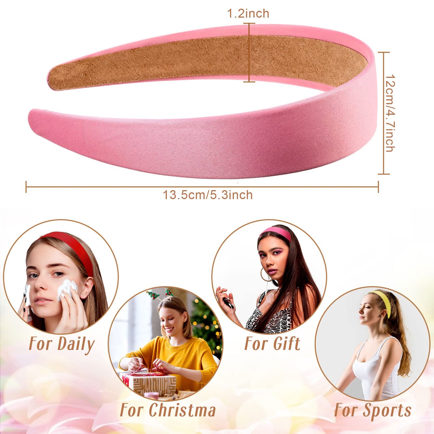 Janinka 36 Pcs Hard Headbands Bulk Plain Satin Headband Hard Headbands 1.2 Inch/ 3 cm Non Slip Ribbon Decor DIY Hair Holiday Cos