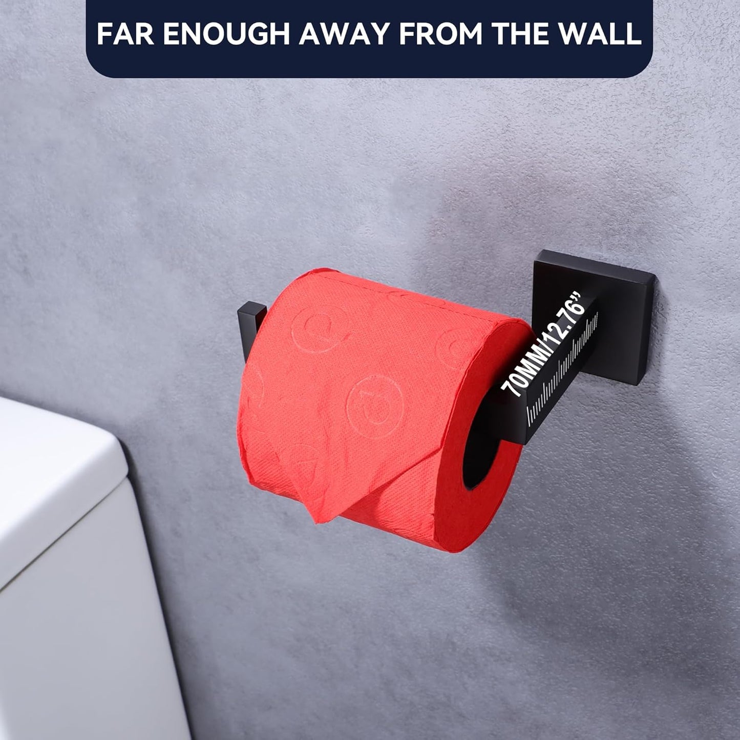 LANC Black Toilet Paper Holder, Bathroom Toilet Paper Roll Holder Wall Mount for Kitchen Washroom Modern Matte Black TP Tissue Holder Dispenser and Hangers Stainless Steel, Left A8807MB-LF