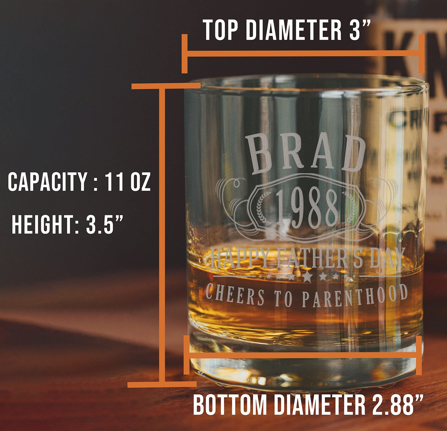 Personalized Etched 11oz Whiskey Glass–Customized Gifts for Men Him, Father’s Day, Custom Name Cup, Happy 40th Birthday Gift Idea for Dad Brother Adult Son, Turning Years Old Bday Party, Bernard