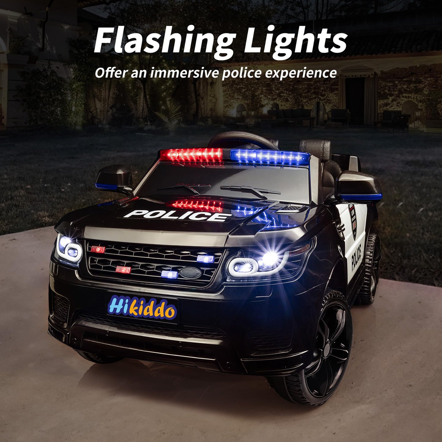 Hikiddo Electric Police Car for Kids, 24V Kids Ride-on Toy Car w/Remote Control, 400W Motor - Black