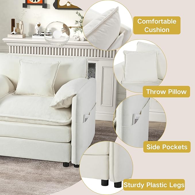 RENDGO Modular Sectional Sofa Sets,2 Pieces Chenille Sectional Loveseat Sofas,Deep Seat Comfort,4-Seater Comfy Couch for Living Rooms & Apartment, Guest Rooms, Beige