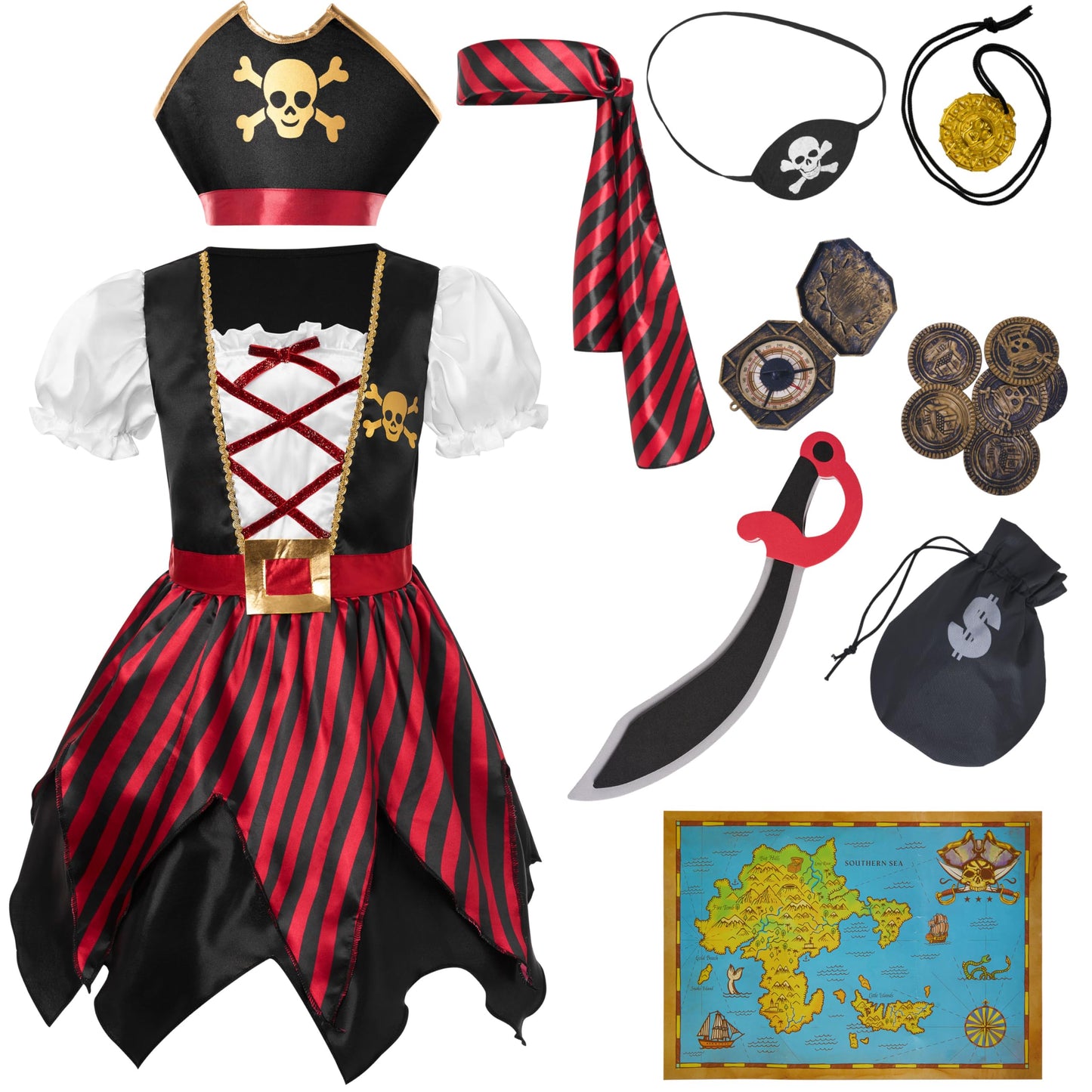 Spooktacular Creations Halloween Kids Pirate Costume, Black Pirate Dress for Girls, Buccaneer Princess Outfit for Girls Halloween Dress Up, RolePlay Themed Party (Small, 5-7 yrs)