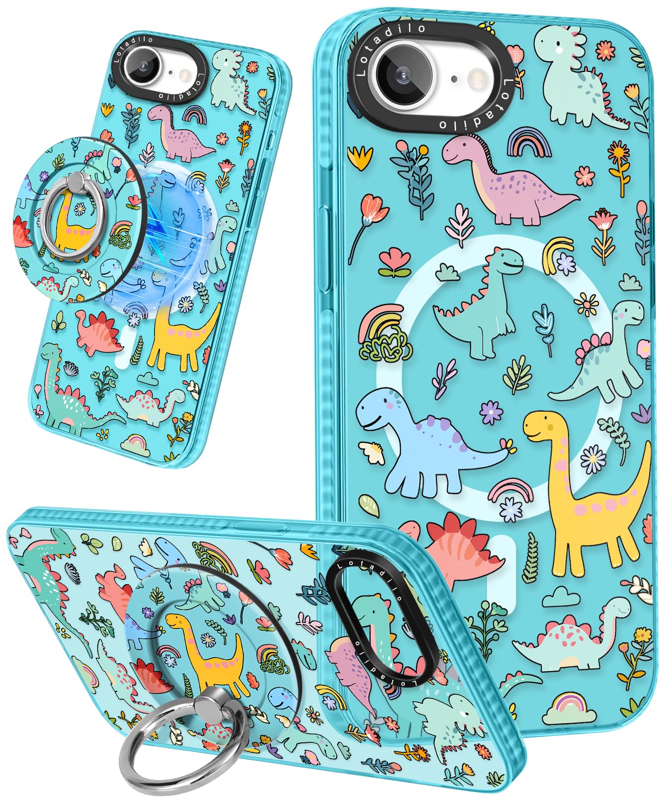 Lotadilo Cute Case For Iphone 16E For Women Girls - Funny Dinosaur Design Compatible With Magsafe Magnetic Ring Holder Kickstand