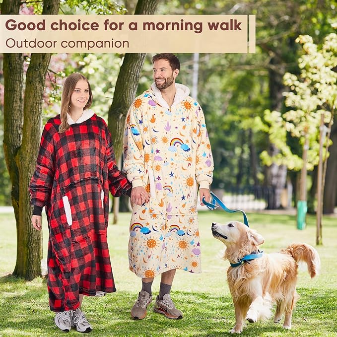 yescool Wearable Blanket Hoodie, Flannel Sherpa Fleece Blanket Sweatshirt for Adults Women Men,One Size Fits All