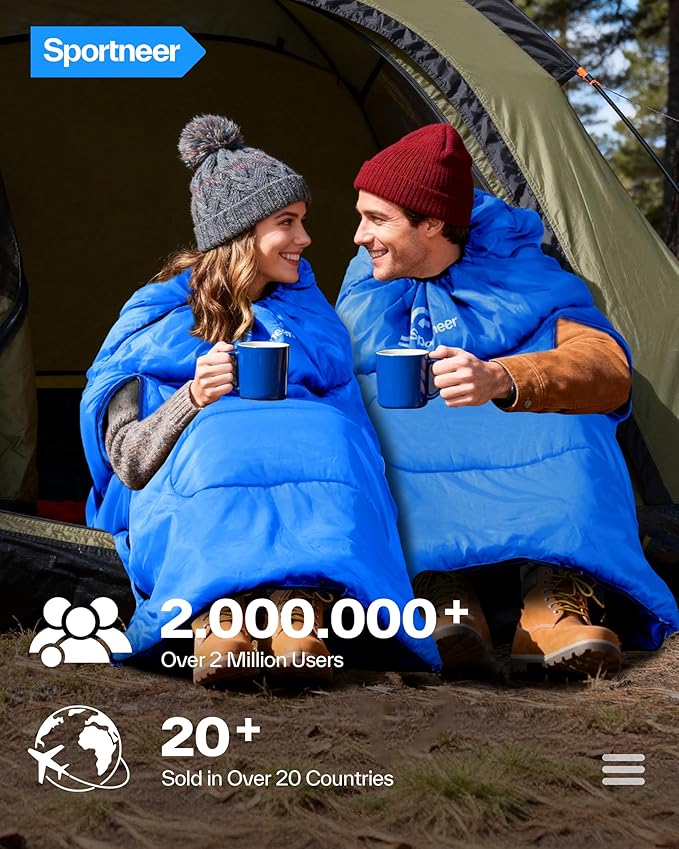 Sportneer 0 Degree Wearable Sleeping Bag for Adults & Kids – Walkable with Arm Zippers, Waterproof & Warm, Compact for Camping, Stadiums, Travel, Backpacking & Car Use