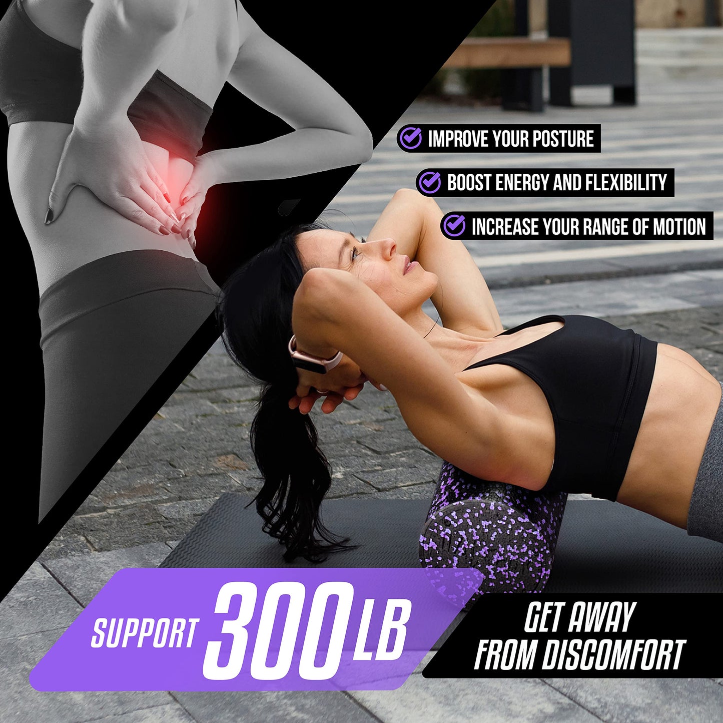 Yes4All High-Density Foam Roller for Back Pain Relief, Yoga, Exercise, Physical Therapy, Muscle Deep Tissue Massage 12-18-24-36- Purple Speckled - 12 Inches