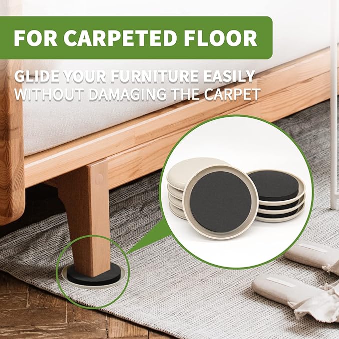 COVERCORNER Furniture Sliders for Hardwood Floors, Furniture Sliders for Carpeted Floors, 8 PCS 4 3/4 inch Combo Pack, Sliders for Moving Furniture, Furniture Movers Sliders