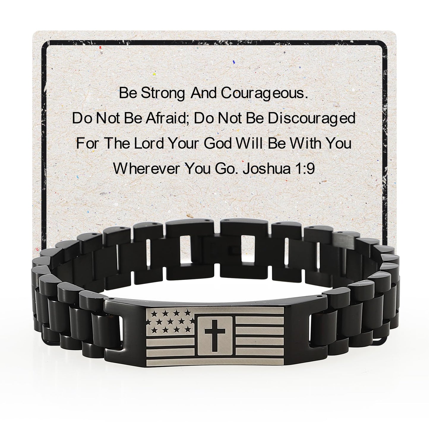 HSM Christian Bracelet for Men– Men’s Bracelet with Bible Verse, Faith & Patriotic Stainless Steel Bracelets for Men, Religious Gift for Husband, Dad, Son – Adjustable Custom Fit