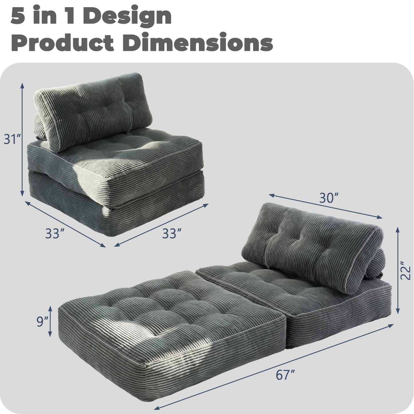 LFCREATOR Folding Sofa Bed,Convertible Sleeper Chair for Adults, Folding Sofa Bed Foam Filling Couch with Pillow，Sleeper Chairs Single Size Floor Mattress