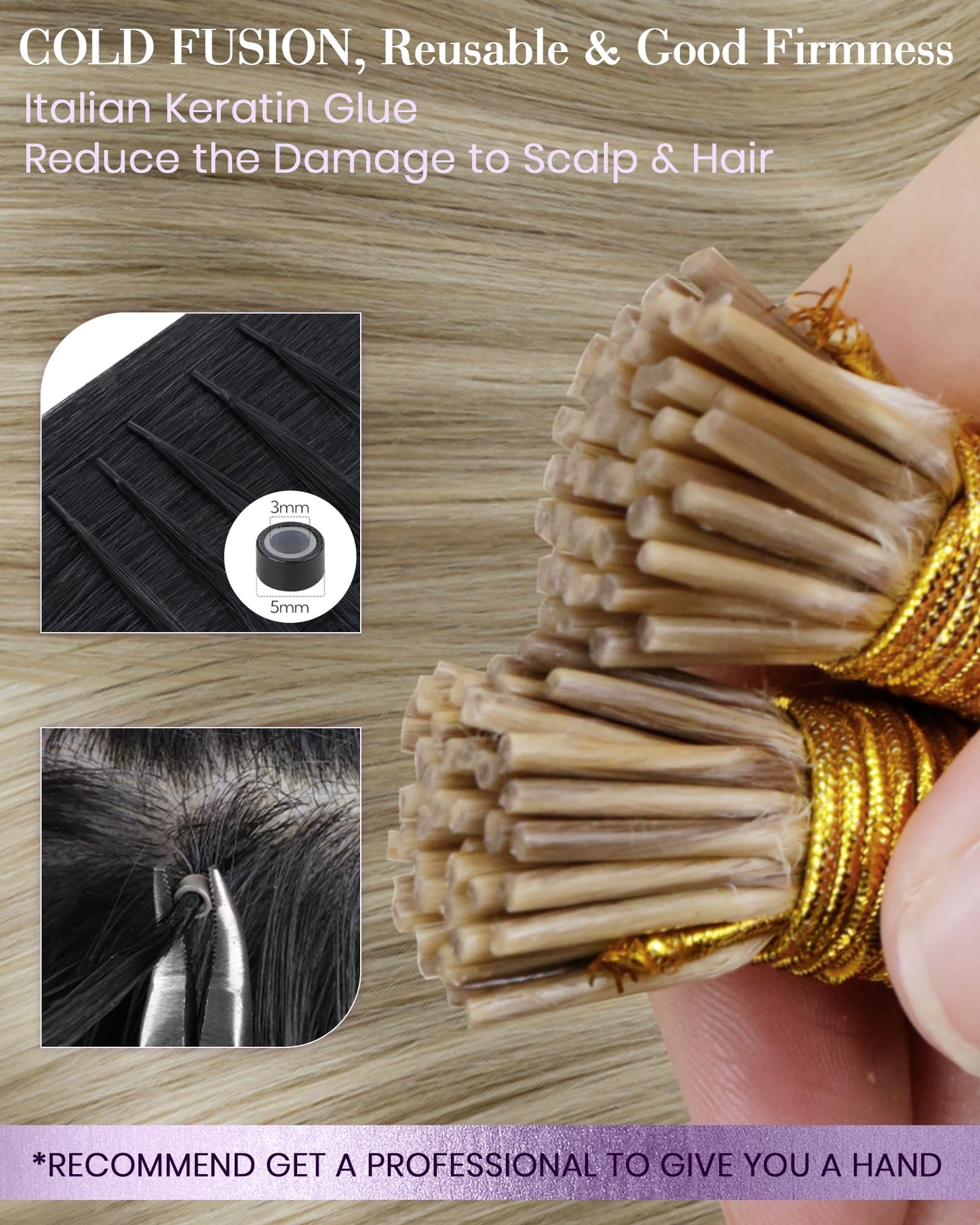 LaaVoo I Tip Hair Extensions Human Hair Light Blonde Highlights Golden Blonde Itip Human Hair Extensions 60s Blonde Itip Extensi