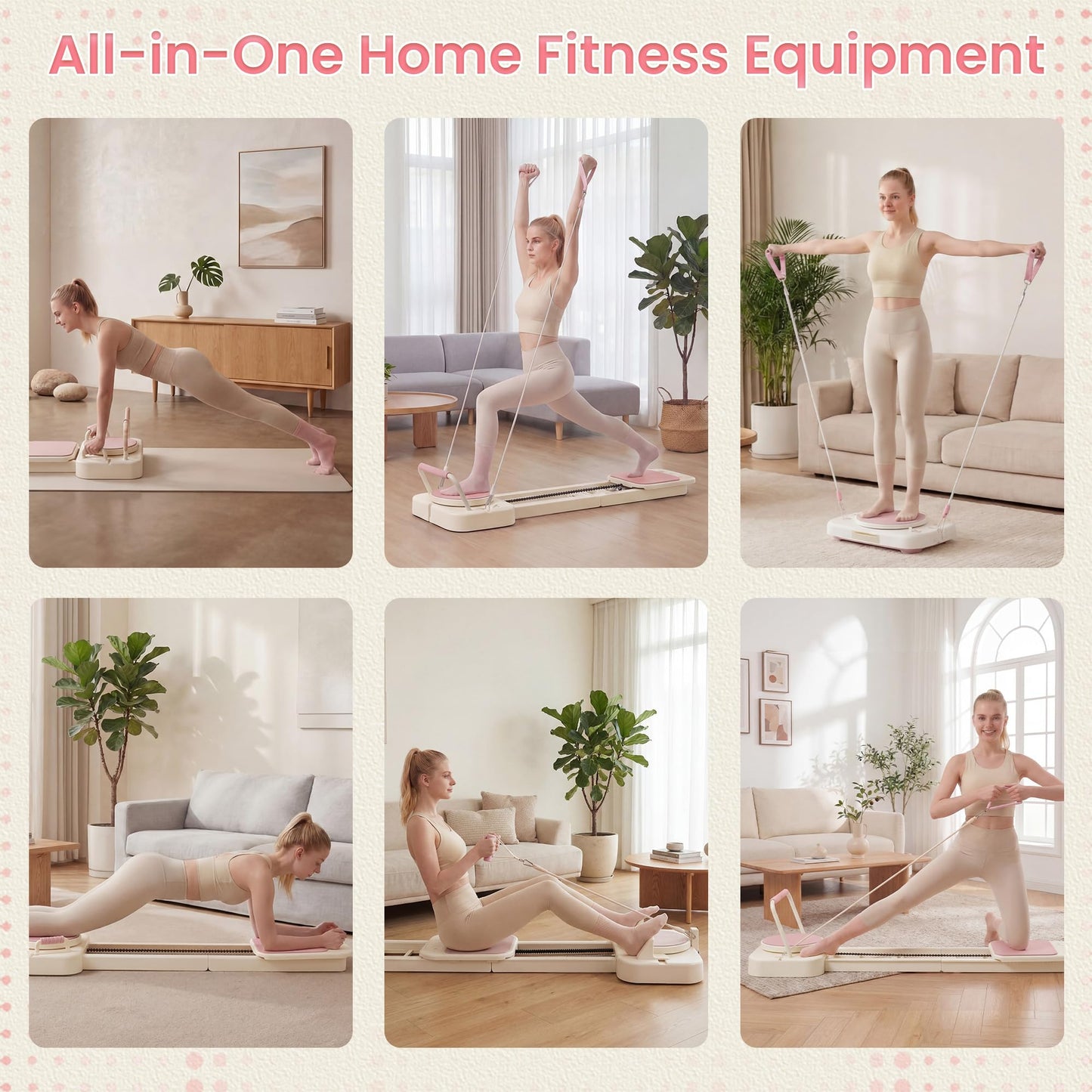 COSIEST 2026 Upgraded Pilates Board w Storage Box, 60" Extended Home Pilates Reformer, Multifunctional Core Fitness Equipment Set, Foldable Pilates Board for Abs Glutes Legs Full Body Toning, Pink