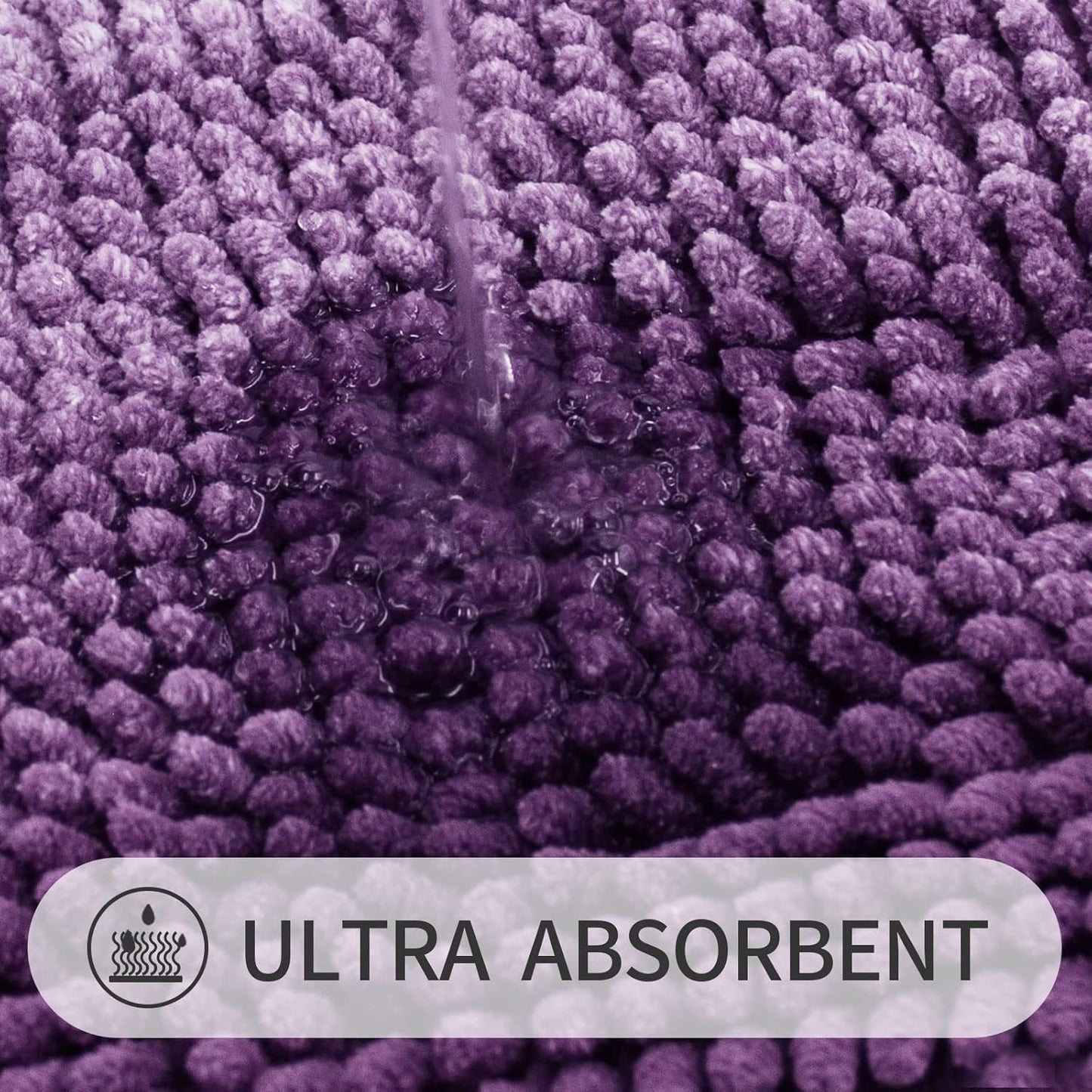 Gibelle Purple Bathroom Rugs, Luxury Chenille Bath Mat, Small Non Slip Shower Rug and Bath Room Floor Mats, Machine Washable, Quick Dry Bathmat, Soft Cozy Plush Rug for Tub, 16" x 24"