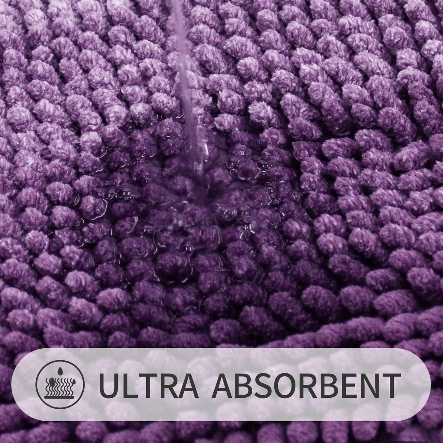 Gibelle Purple Bathroom Rug Set 2 Piece, Chenille Non Slip Bath Mat Set, Absorbent Shower Rug and Bath Room Floor Mats, Quick Dry Bathmat Bathroom Decor Accessories for Tub, 16" x 24"