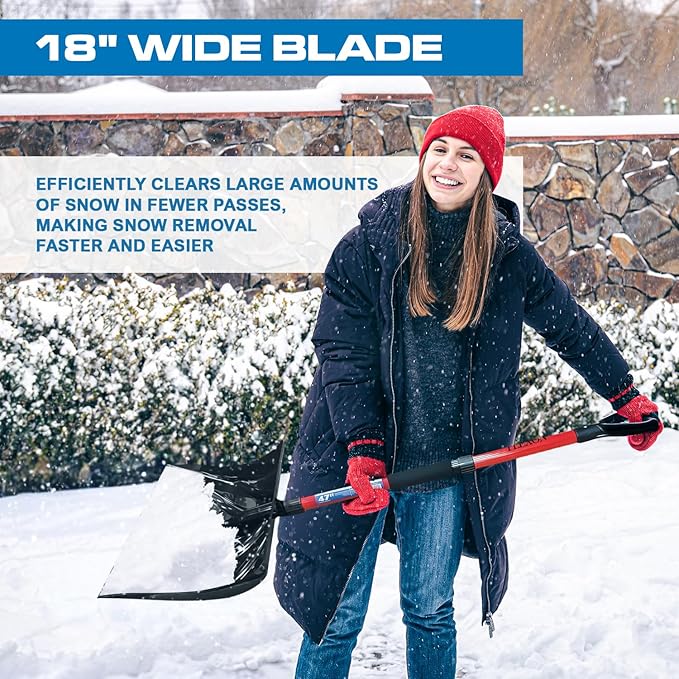 PLEXON Plastic Snow Shovel for Driveway Car Deck, Lightweight Heavy Duty Folding Collapsible Snow Pusher for Snow Removal, Home Garage, 47" Ergonomic Foldable, D-Grip Handle