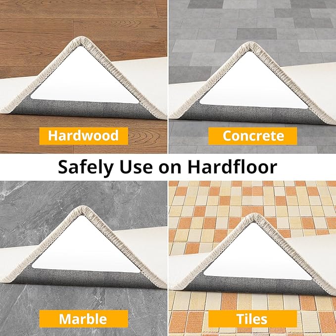 20 PCS Rug Tape, Rug Pad Gripper for Hardwood Floors, Double Sided Adhesive Carpet Tape, Reusable Anti Slip Rug Grips for Area Rugs to Keep Rug Corners Flat