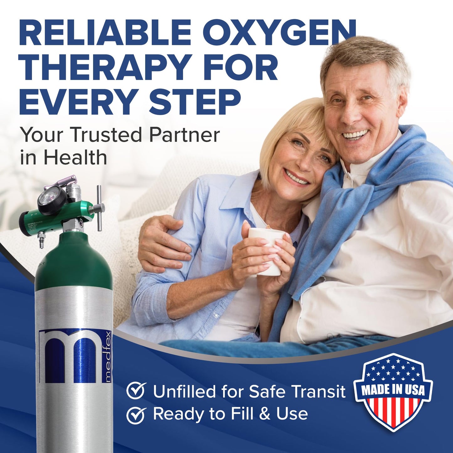 Medfex Oxygen Tank Complete Set | 425 Liter Capacity - Travel Size Kit USA