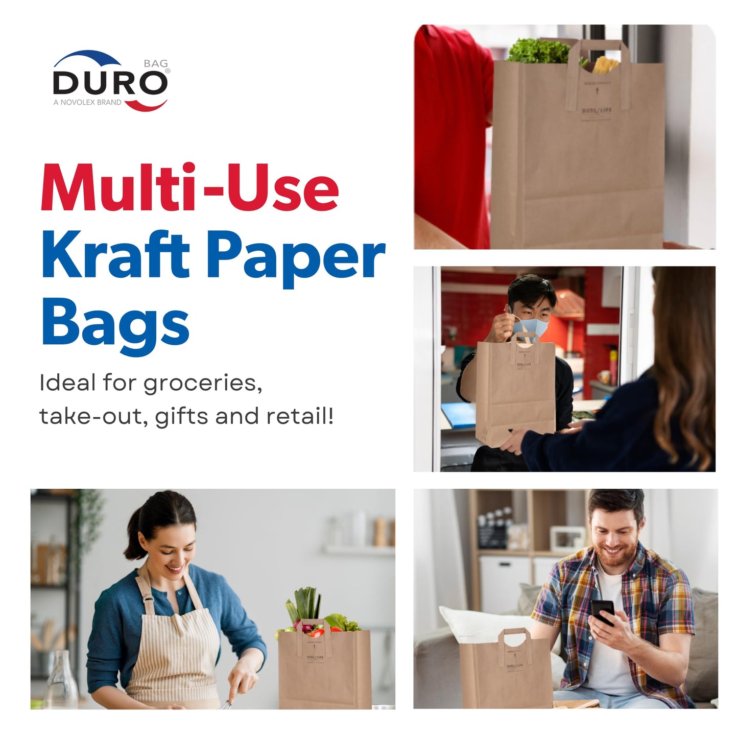 DURO 70# Brown Grocery Bags with Handles Bulk 50 Pack 12x7x17 Inch Kraft Paper bags for Grocery, Retail, Party, Shopping, Gift, and Takeout Use, Heavy-Duty Large Brown Kraft Bag for Packaging