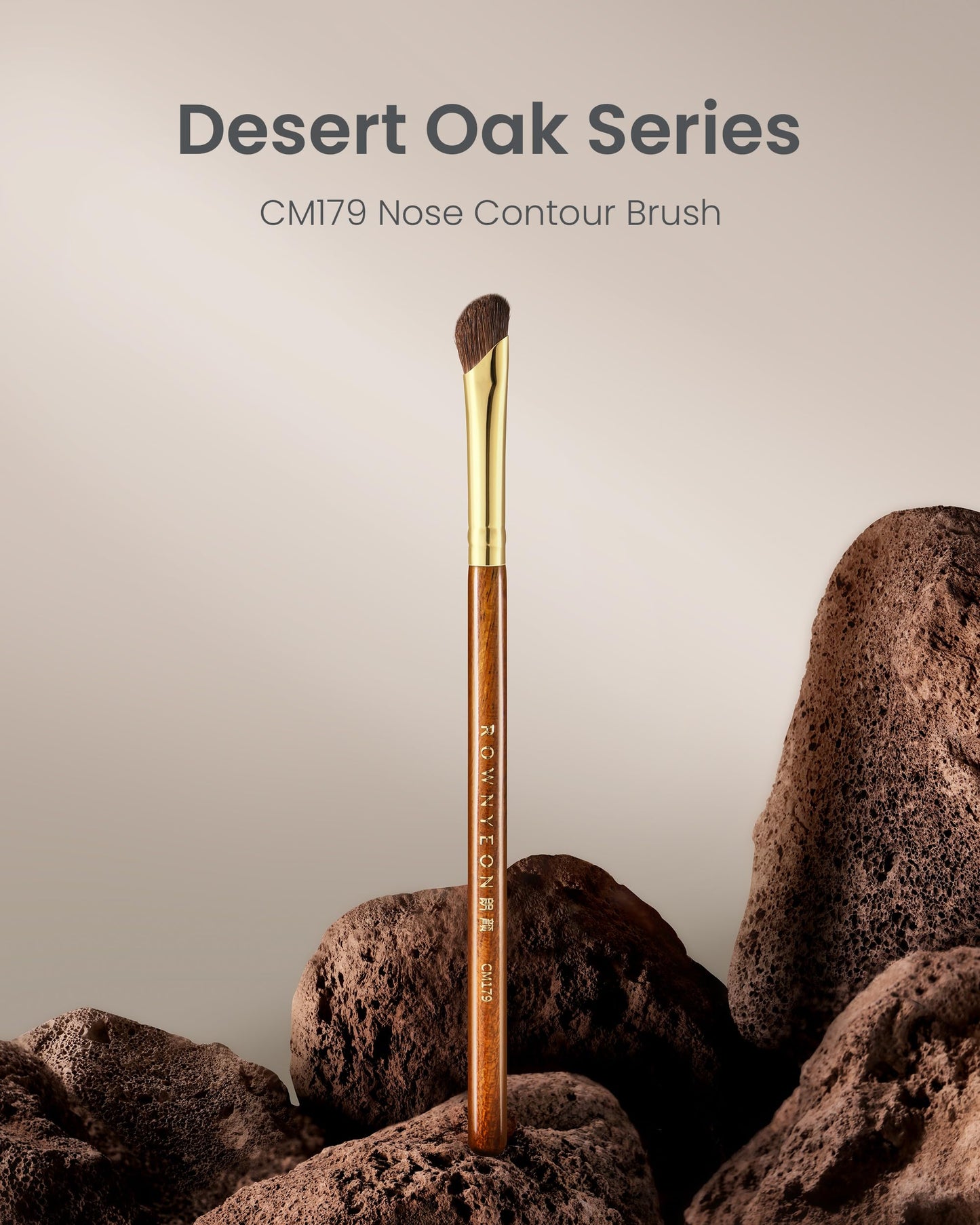 Desert Oak Series Nose Contour Brush - Angled Pony Hair Bristles for Seamless Sculpting, Dual-Use with Cream/Powder, Ebana Handl
