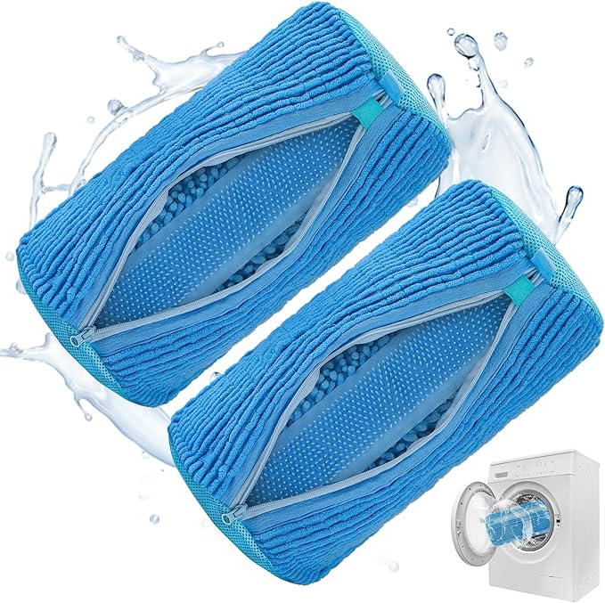 2Pcs Shoe Washing Machine Bag,Deep Clean Reusable Shoe Cleaning Bags,Laundry Shoe Bag for Washer and Dryer Includes 2 Storage Dust Bags for Shoes,Gym,Tennis,Sports 2 Sneaker Washing Machine Bag Blue