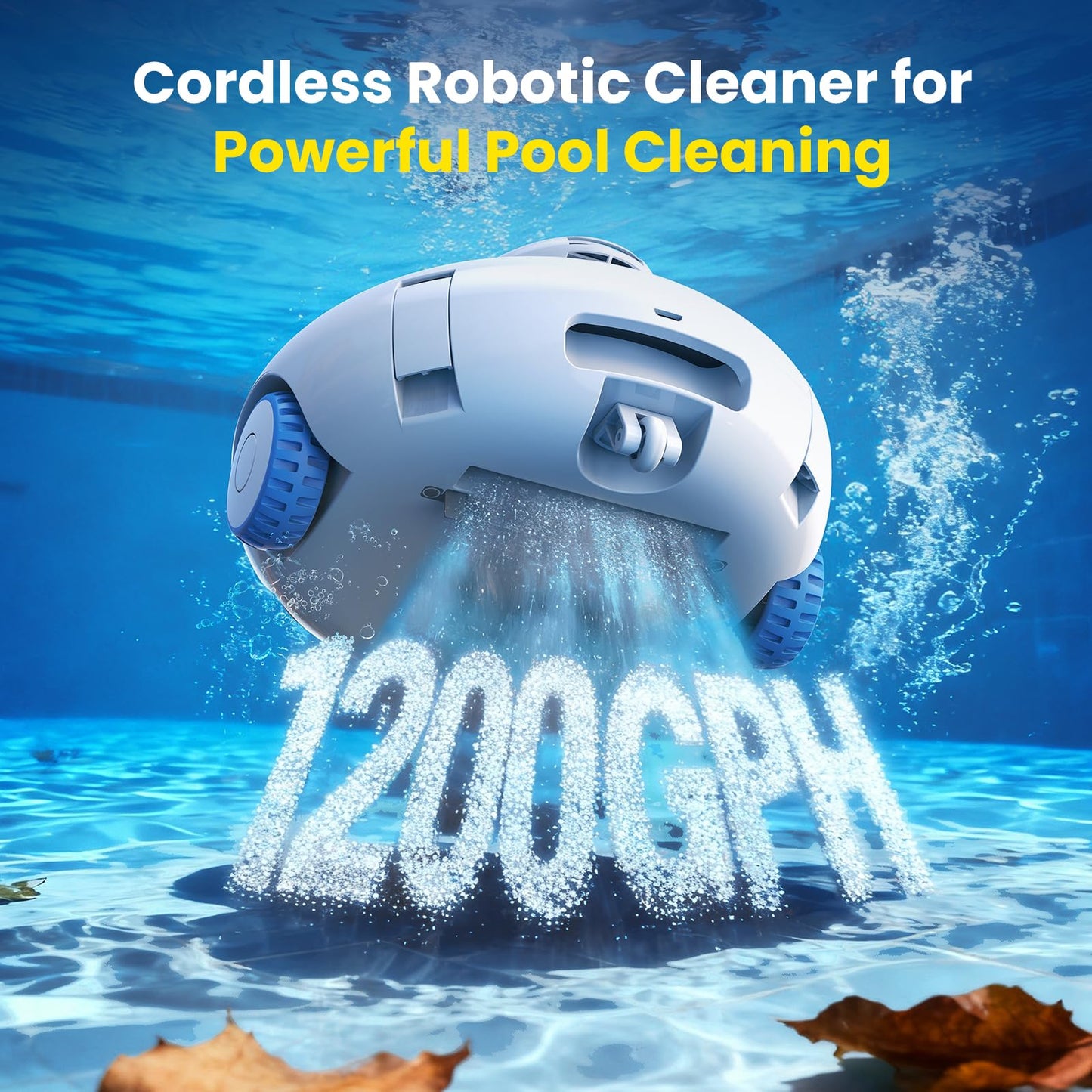 AQUVII K2 Cordless Robotic Pool Cleaner, 120-Min Runtime Pool Vacuum for Above/In-Ground Flat Pools, Strong Suction for Sand & Leaves, Auto-Parking, Covers Up to 860 Sq.ft