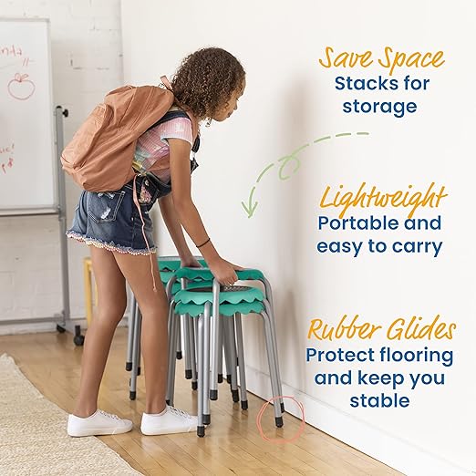 ECR4Kids Daisy Stackable Stool Set, Flexible Seating, Seafoam, 8-Piece