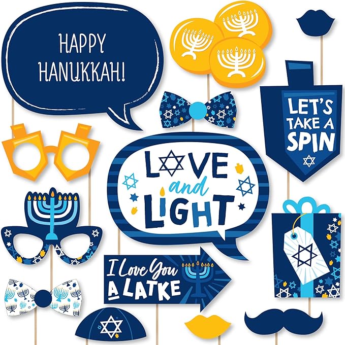 Big Dot of Happiness Hanukkah Menorah - Chanukah Holiday Party Photo Booth Props Kit - 20 Count