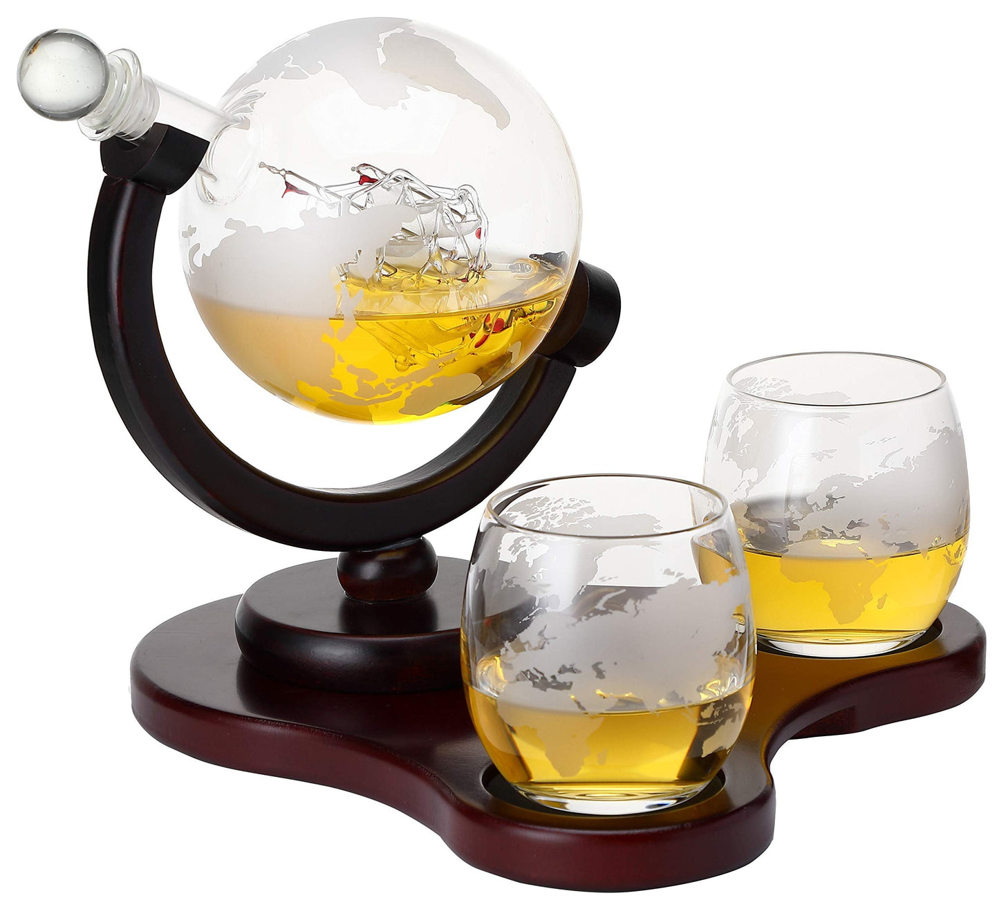 Verolux Whiskey Globe Decanter Set with 2 Glasses in Gift Box - Whiskey decanter for Liquor, Whiskey, Brandy, Gin, Rum, Tequila, Vodka, and Brandy - Home Bar Accessories for Men and Women
