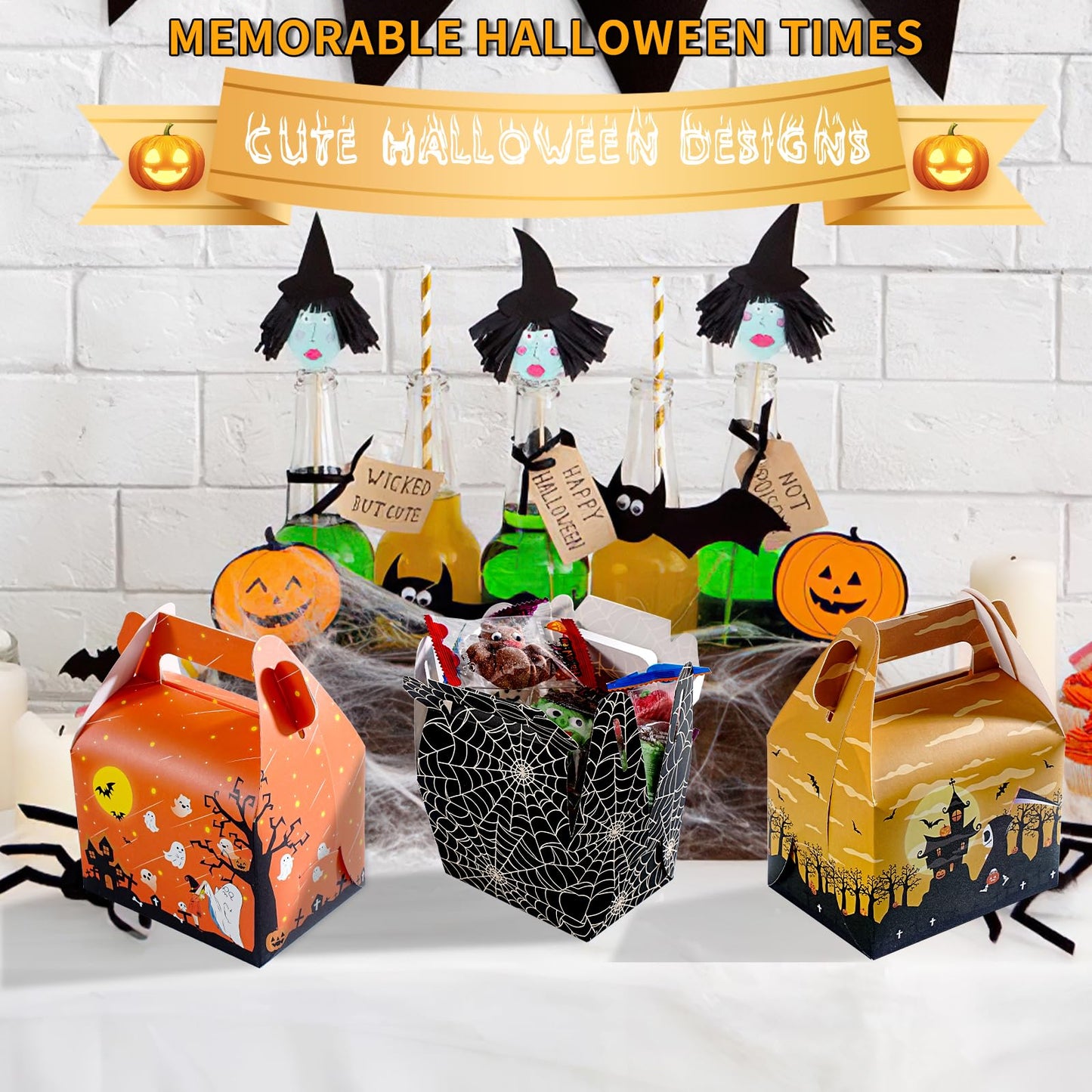 NIPURA Halloween Party Candy treat Gift Boxes, Party Decorations for Kids and Children Creative Packaging Boxes, goodie box suitable for Halloween, Pumpkin Theme Candy Box (Spider style candy box - 12 pcs.)
