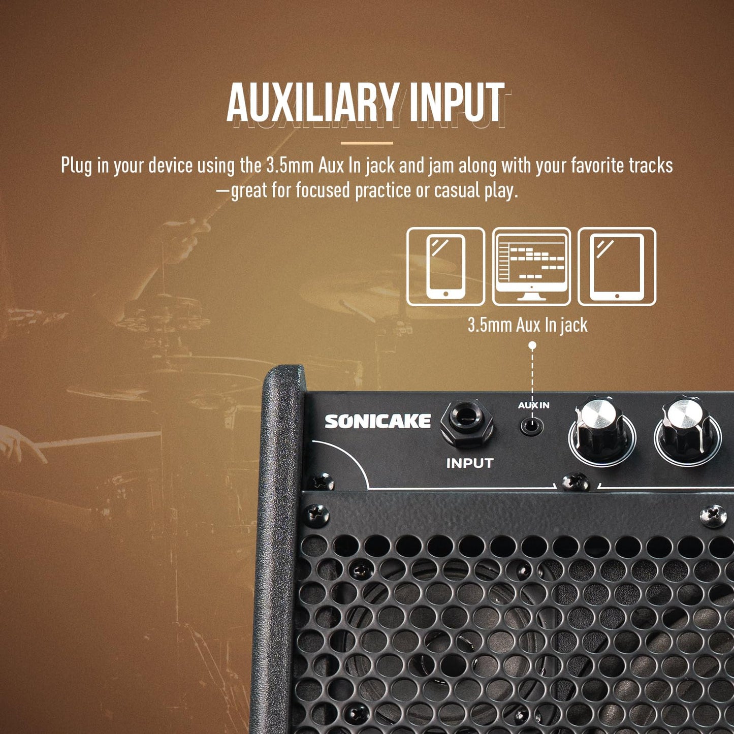 Sonicake 20W Electric Drum Amp, Portable Bt Drum/Keyboard Amplifier Speaker System With Dual Drivers For Home Practice, Qdm-20